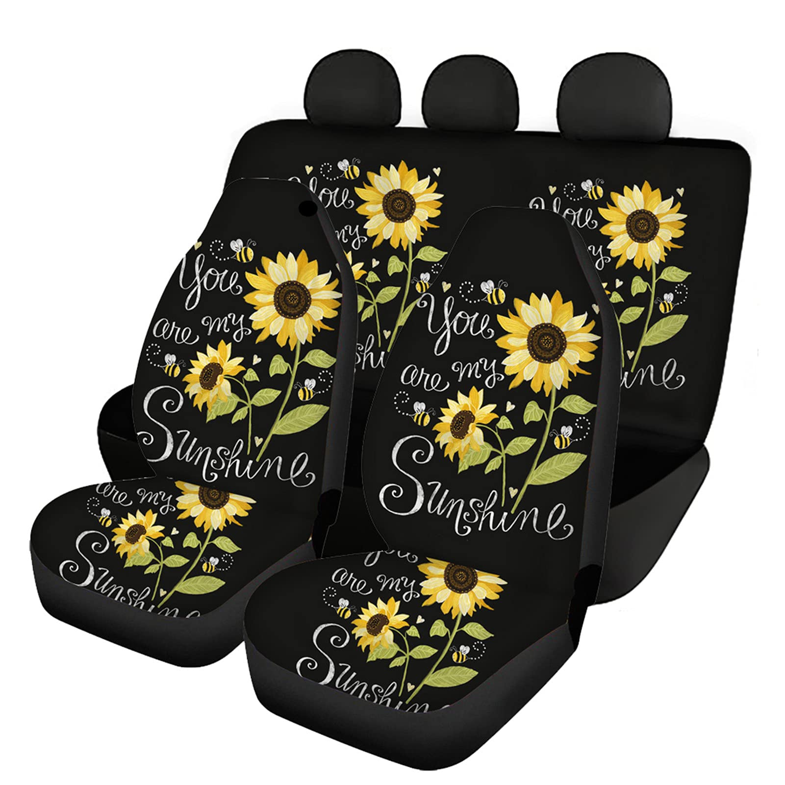 Poceacles Autositzbezüge für Damen, Sonnenblume mit Zitat, bedruckt, modisch, mit Rückbankbezug, universeller Sitzschutz für SUV, LKW, Van – You Are My Sunshine von Poceacles