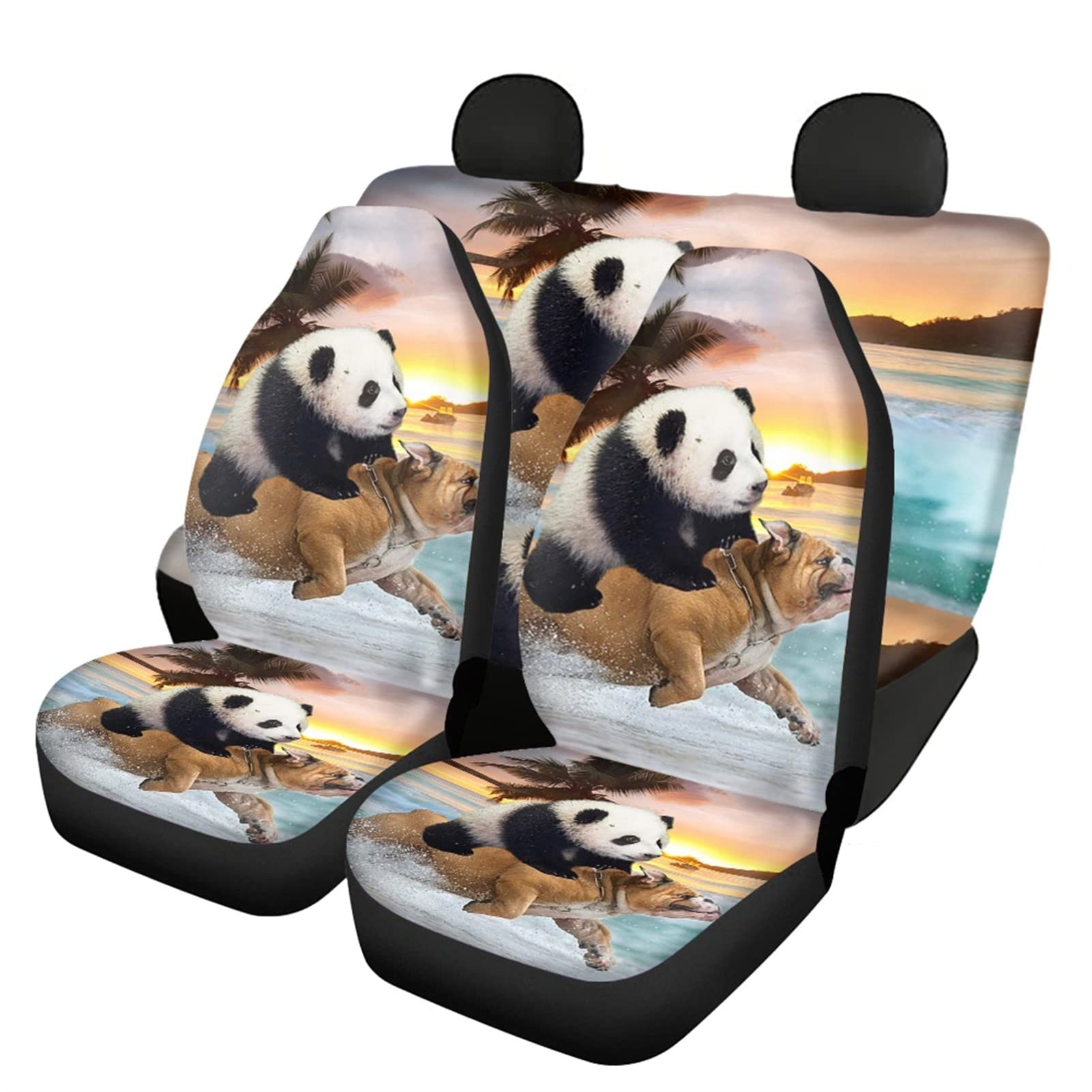 Poceacles Autositzbezüge mit Panda- und Mops-Motiv, universal, für Vorder- und Rückseite, Auto-Innenzubehör, Autositz-Schutzbezüge von Poceacles