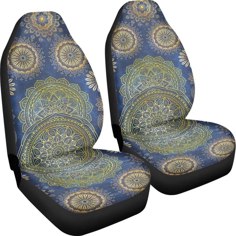 Poceacles Autositzbezug für Auto, Boho-Mandala-Blumendruck, 2 Stück, Auto-Vordersitzschutz, Schalensitzbezüge, universelle Passform von Poceacles