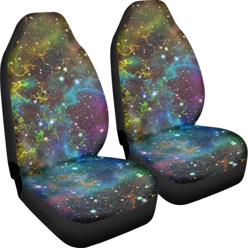 Poceacles Bunte Galaxy Print Auto Sitzbezüge Set, 2 Pcs Auto Vordersitz Pads Auto Sitze Protector Innen Zubehör Eimer Sitzkissen Pads von Poceacles