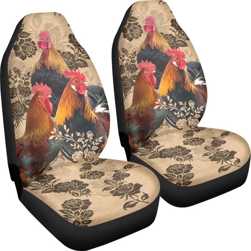 Poceacles Chicken Peony Flowers Print Auto Sitzbezüge Voller Satz von 2 Fahrzeug Protector Vordersitze Bezüge Dehnbar Waschbar Auto Zubehör Eimer Sitzbezug von Poceacles