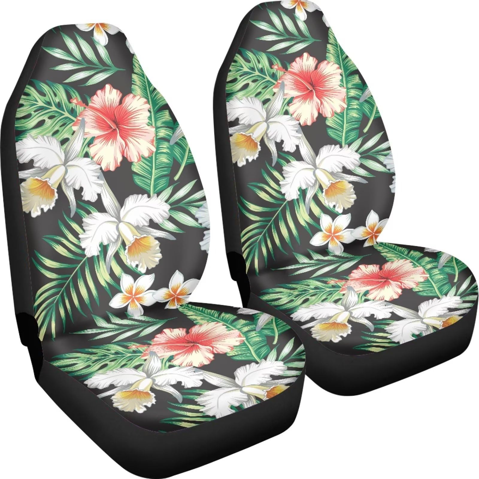 Poceacles Hibiskus Plumeria Blumen Palmblatt Druck 2er Set Auto Sitzbezüge Vordersitze Nur Hohe Rückenlehne Universal Schalensitzbezug Auto Innen Zubehör Sitzbezüge von Poceacles