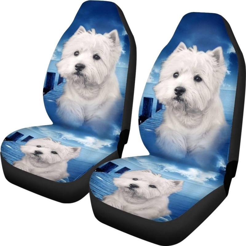 Poceacles West Highland White Terrier Autositzbezüge, vollständiges Set, dehnbar, Auto-Innenausstattung, universeller Sitzschutz, 2-teiliges Fahrzeugsitzbezüge-Set von Poceacles