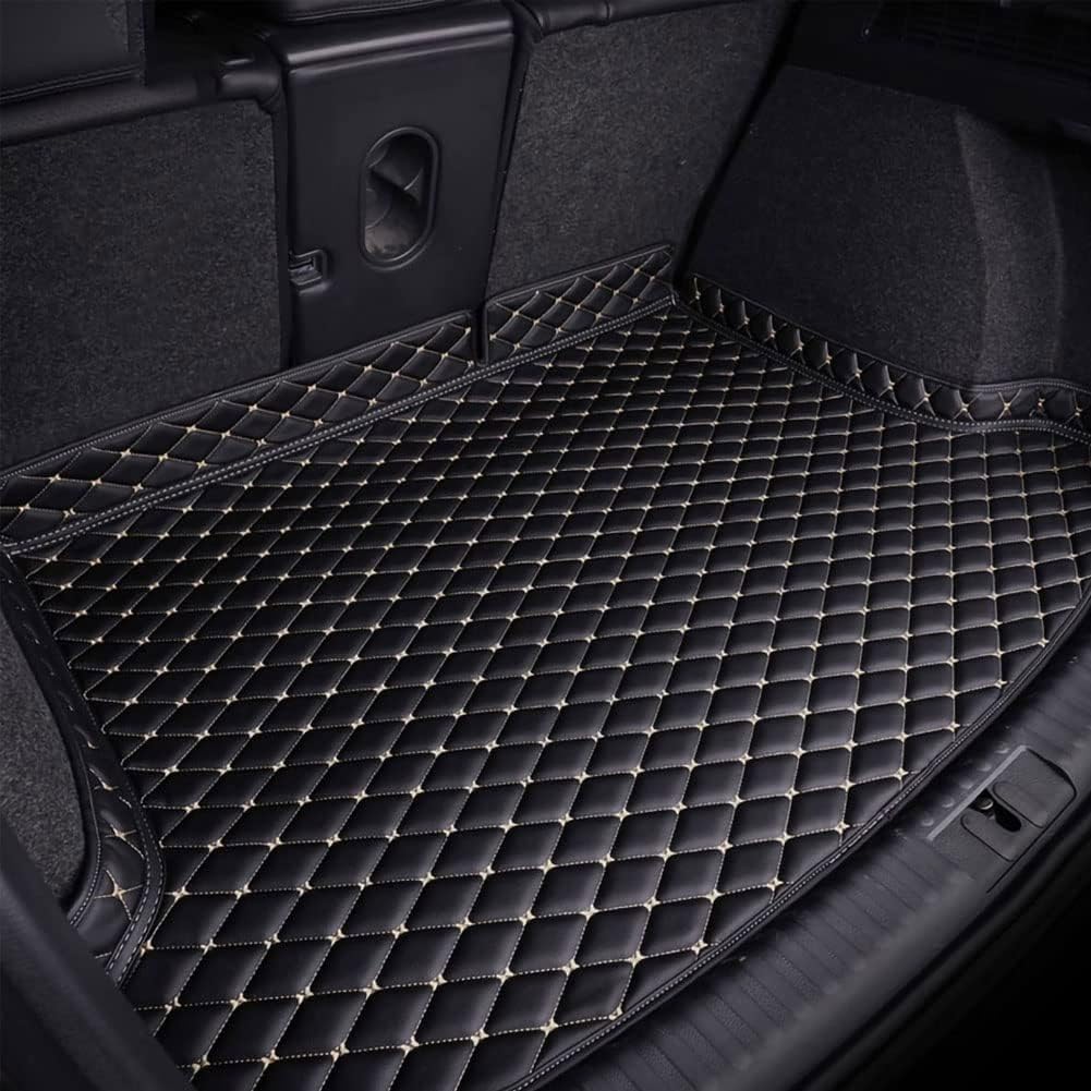 PohUy Auto Leder Kofferraummatten Für Jaguar F-PACE 2019-2023, Kofferraumschutz Kofferraumwanne Schutzmatte Teppich rutschfest Staubdicht ZubehöR,D/Black~beige von PohUy