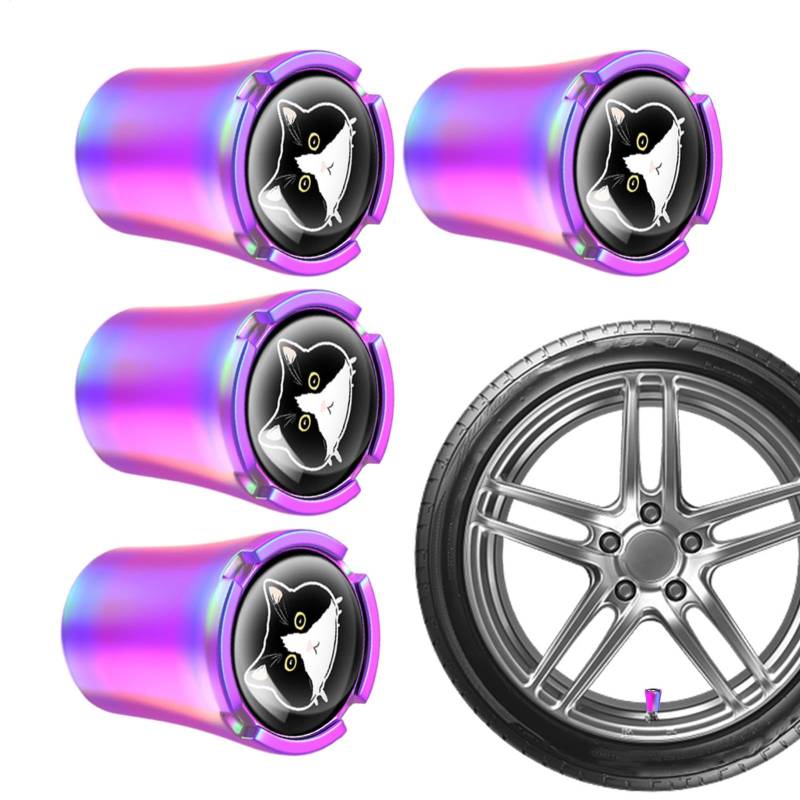 Nette Reifenventilkappen, Katzenmuster-Wheel-Stammabdeckungen, Fahrzeugreifenzubehör, Durchlaufdichtes Autoventilkappen, Staubdichtes Abdeckungen, Schwarz, Farbenfroh, Silber Für Fahrzeugreifenzubehör von Pokronc