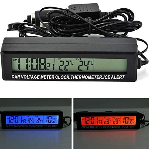 PolarLander 3-in-1-Auto-Digital-LCD-Anzeige Uhr Volt Thermometer Durable Batteriespannung Temperaturmonitor Meter von PolarLander