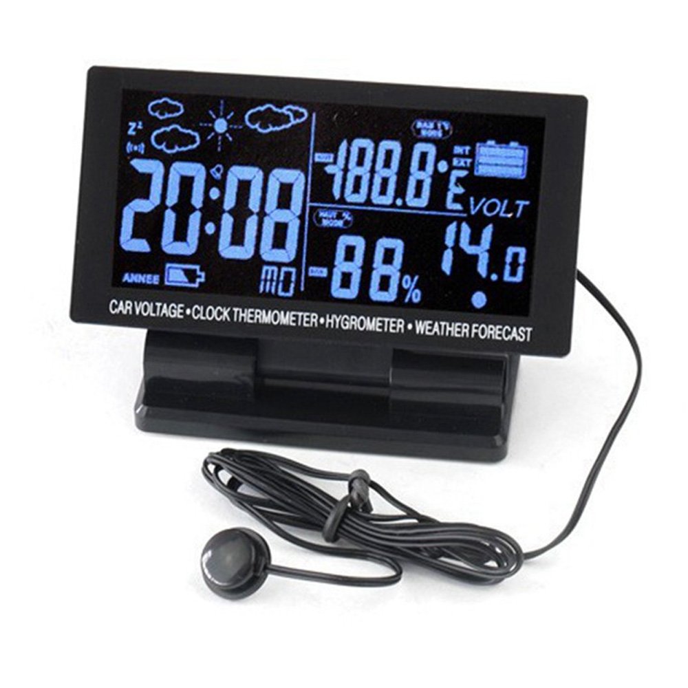 PolarLander 4 in 1 Digital-Auto-Thermometer-Hygrometer 12V DC-LCD-Bildschirm Hygrothermograph Wettervorhersage Spannung Uhr von PolarLander