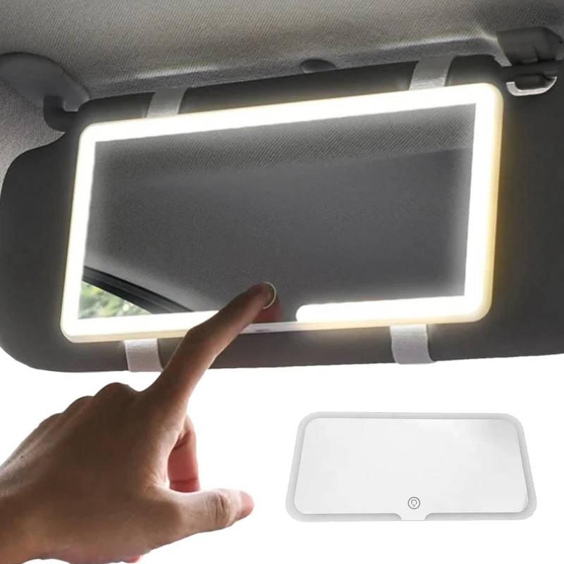 Auto-Sonnenblende, Kosmetikspiegel mit Lichtern, beleuchteter Spiegel für Auto-Sonnenblende, LED-Auto-Make-up-Spiegel mit 3 Lichtmodi, wiederaufladbar, dimmbar, Touch-Steuerung, Auto-Make-up-Spiegel von Pomurom