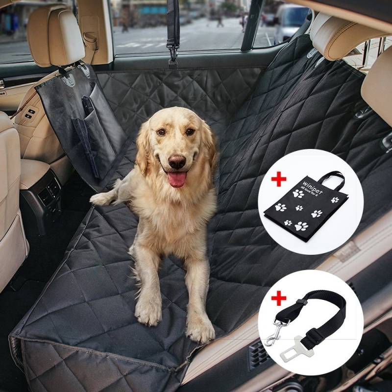 Wimypet 4 in 1 wasserdichte Hunde Autoschondecke mit Reißverschlüsse Taschen Universalgröße 150x137cm Kratzfest rutschfeste Hundedecke mit Sicherheitsgurt Handt HW315/ HW314 Aktualisierung von Pootack