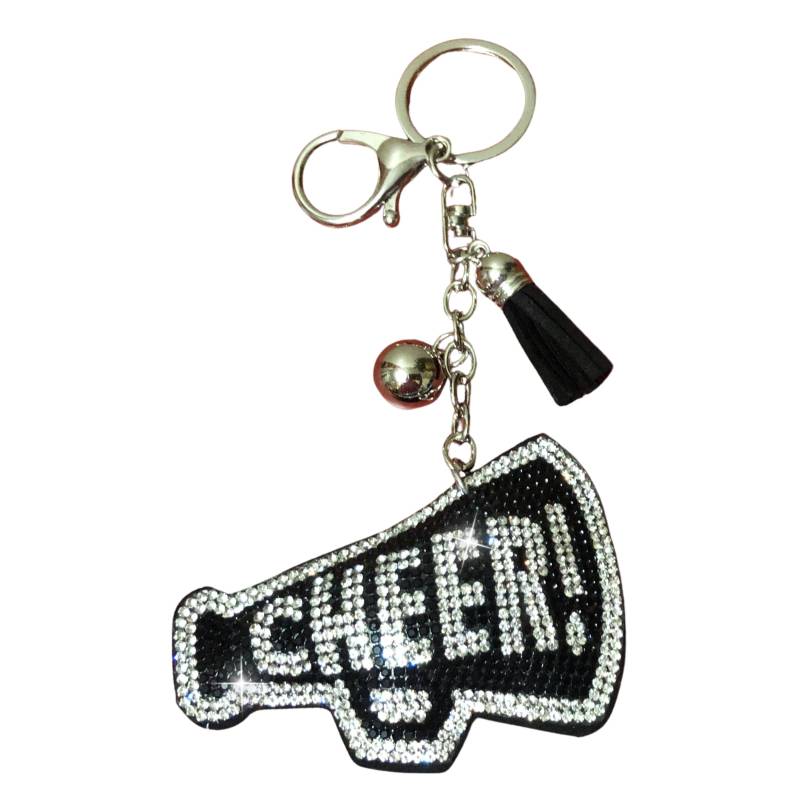 Popfizzy Bling Cheer Schlüsselanhänger Zubehör für Frauen und Mädchen, Strass Cheer Bag Charms, Coole Cheer Geschenke für Cheerleader, Cheer Silber/Schwarz (Silber), Einheitsgröße von Popfizzy