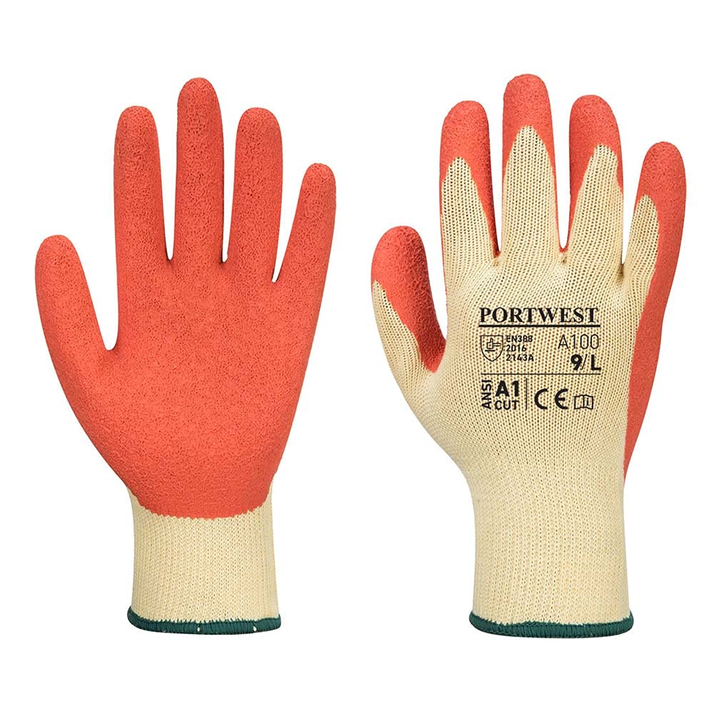 Portwest Grip Latex-Handschuh, Größe: L, Farbe: Orange, A100ORRL von Portwest