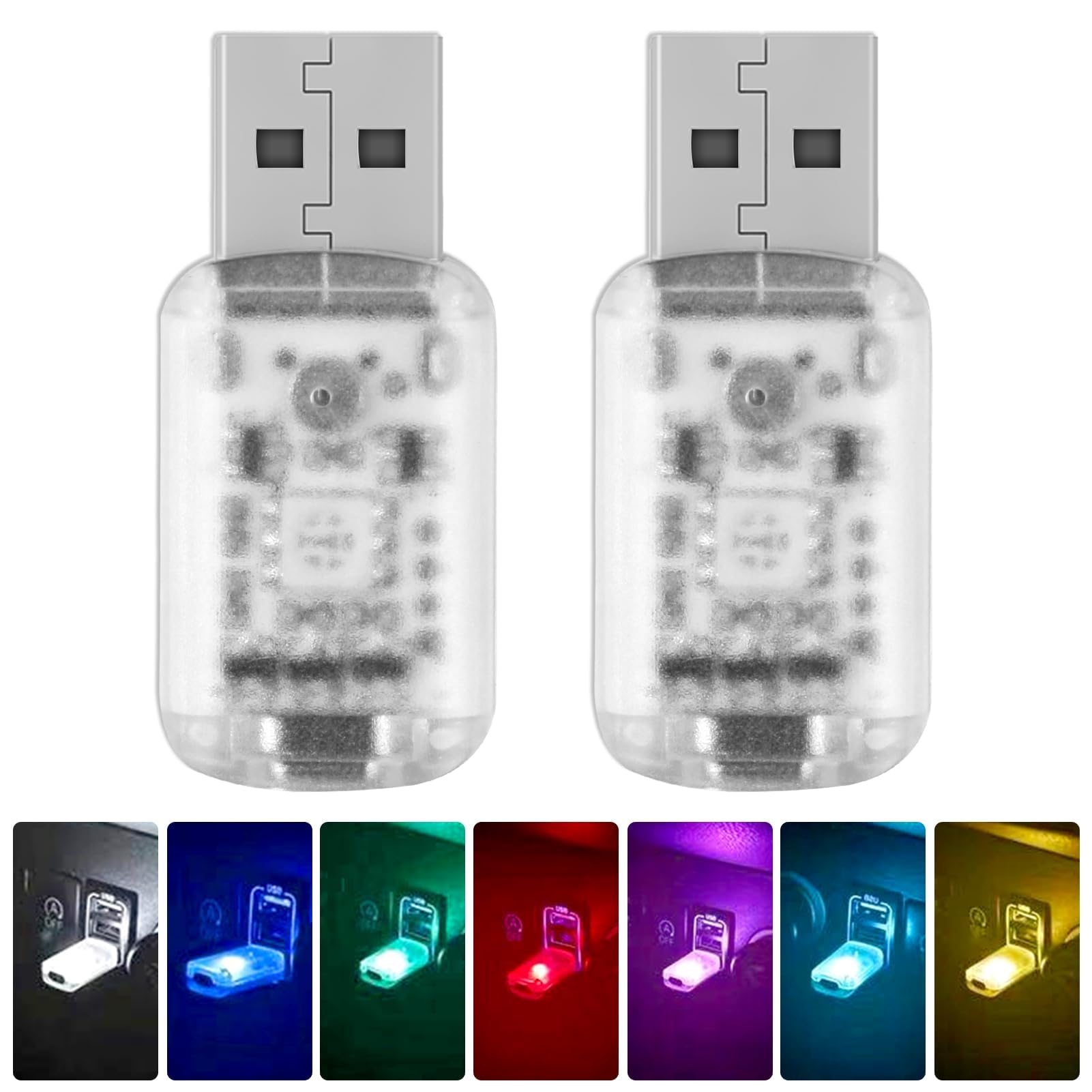 2 Stück Mini-USB-LED-Neonlicht für den Autoinnenraum, 7 Farben einstellbares Atmosphärenlicht, Auto-Innenbeleuchtung, Geeignet für Auto, Laptop, Computer, Heimdekoration von PosyLane