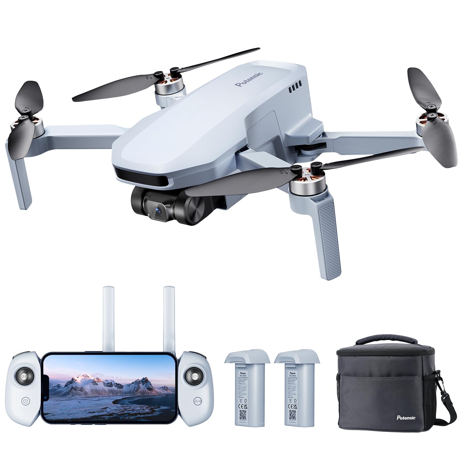 Potensic ATOM SE GPS Drohne mit 4K EIS Kamera, 2 Akkus 62 Min. Flugzeit, unter 249g, C0, 4KM FPV Übertragung, Bürstenloser Motor, Max.16m/s, Follow-Me/autom. Rückkehr, für Anfänger Erwachsene von Potensic