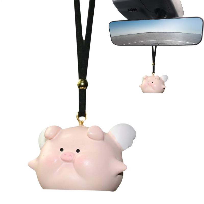 Poupangke Auto Swinging Ornament, Portable Cute Cartoon Car Ornaments, Multifunctional Auto Rückspiegel Decor, Lucky Charm, Funny Pigs with Lanyard for Cars von Poupangke