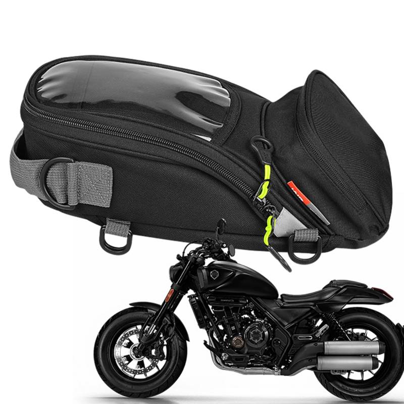 Motorradtasche für Rücksitz, rutschfeste Motorrad-Satteltaschen, starke Magnettasche, passend für die meisten Motorräder, Motorradzubehör, Handy-Tasche mit Touchscreen-Design, kompakte Größe von Povanjer