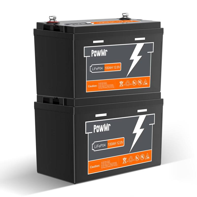 PowMr 2 Pack 100Ah 12.8V LiFePO4 Batterie mit BMS Low Temperature Schutz, 1280WH Energiekapazität für Wohnmobil,Solaranlage, Boot, Haushalt, Solarpanel Kit,Camping.(Unterstützung 4S4P) von PowMr