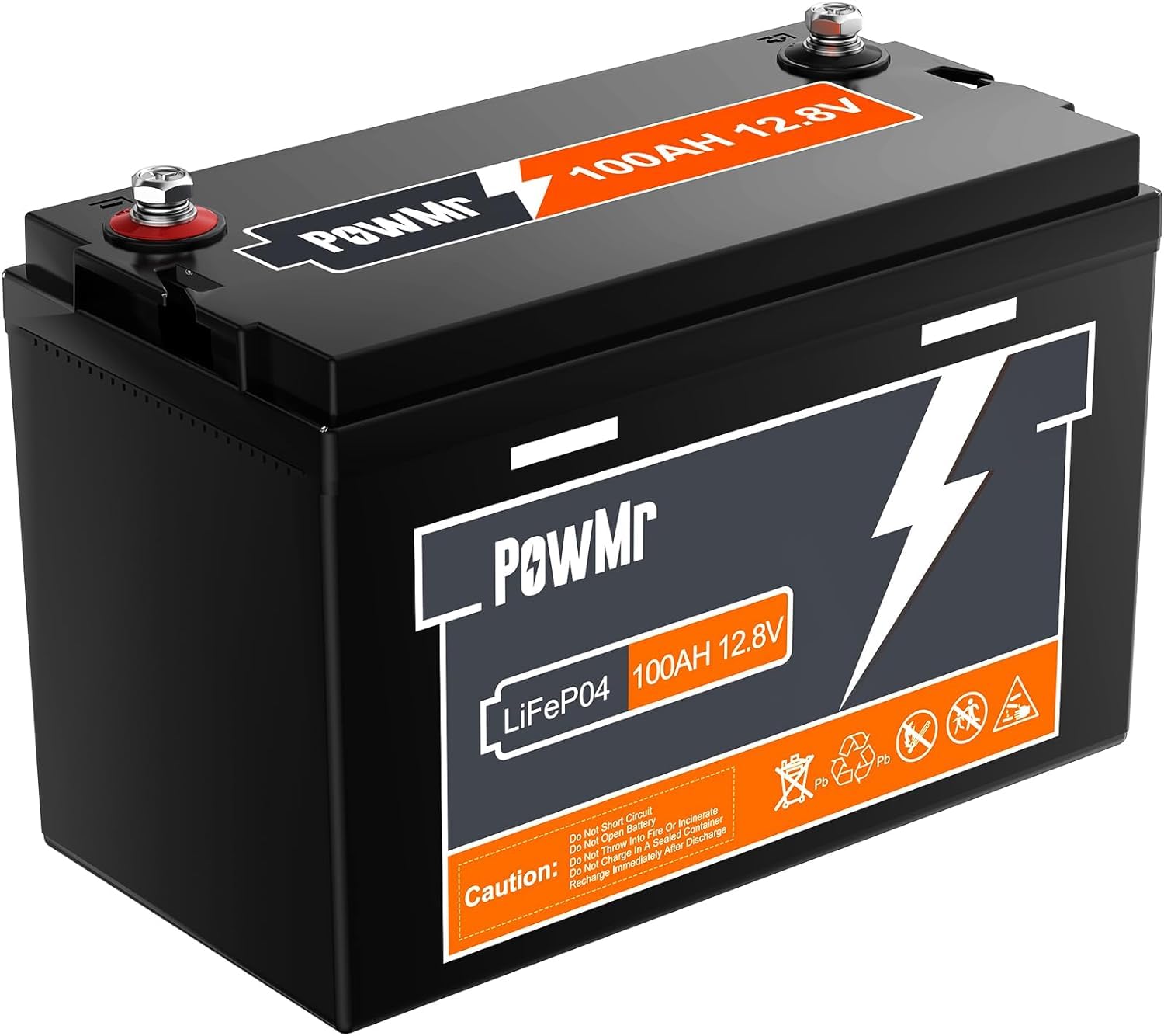 12V 100Ah LiFePO4 Batterie, 100A BMS Eingebaut, 1.28kWh Höhere Energiedichte Wiederaufladbare Lithium Batterie mit bis zu 15000 Zyklen, für Solarsystem, RV, Van, Trailer, Motor, Haus und Boot von PowMr