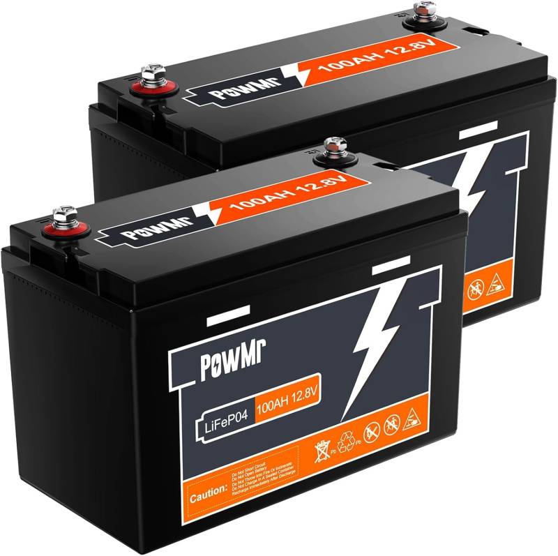 2 Pakete 12.8V 100Ah LiFePO4 Lithium Batterie, 2x1280Wh Lithium Akku mit 100A BMS, 4000+ Deep Cycle, für Wohnmobil, Boot, Haushalt, Solarpanel Kit, Camping (unterstützt 4S4P) von PowMr