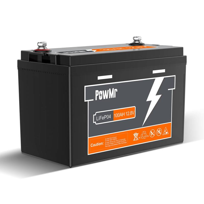 PowMr 100Ah 12.8V LiFePO4 Batterie mit 100A BMS Low Temperature Schutz, 1280Wh Energiekapazität, 6000+ Tiefe Zyklus, für Wohnmobil, Boot, Haushalt, Solarpanel Kit,Camping. von PowMr