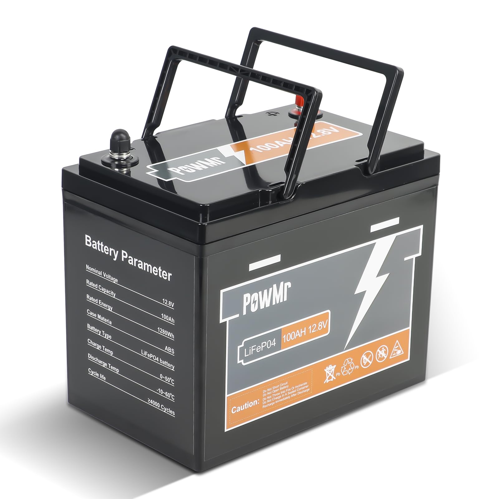 PowMr 100Ah 12.8V MINI LiFePO4 Batterie mit 100A BMS Low Temperature Schutz, 1280Wh Energiekapazität, 6000+ tiefe Zyklus, für Wohnmobil, Boot, Haushalt, Solarpanel Kit,Camping.(Unterstützung 4S4P) von PowMr