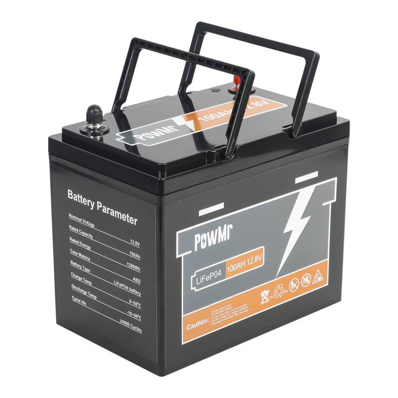 PowMr 100Ah 12.8V Mini LiFePO4 Batterie mit 100A BMS Low Temperature Schutz, 1280Wh Energiekapazität, 6000+ Tiefe Zyklus, für Wohnmobil, Boot, Haushalt, Solarpanel Kit,Camping. von PowMr