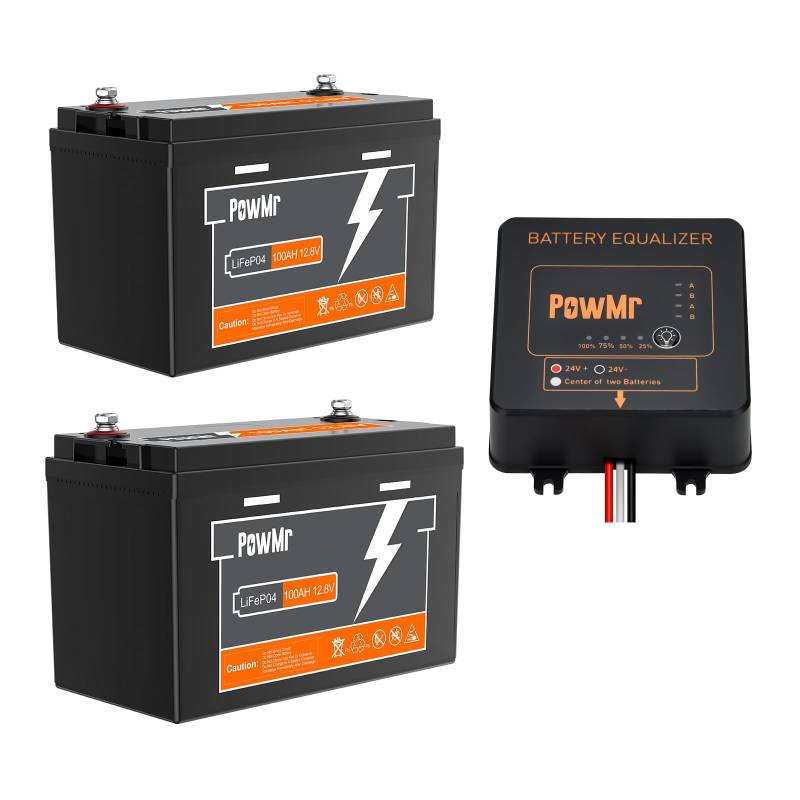 PowMr LiFePO4 100Ah 12V Batterie mit BMS Low Temperature Schutz und 6000-15000 Zyklen, 1280Wh Lithiumbatterie+Battery Equalizer 24V von PowMr