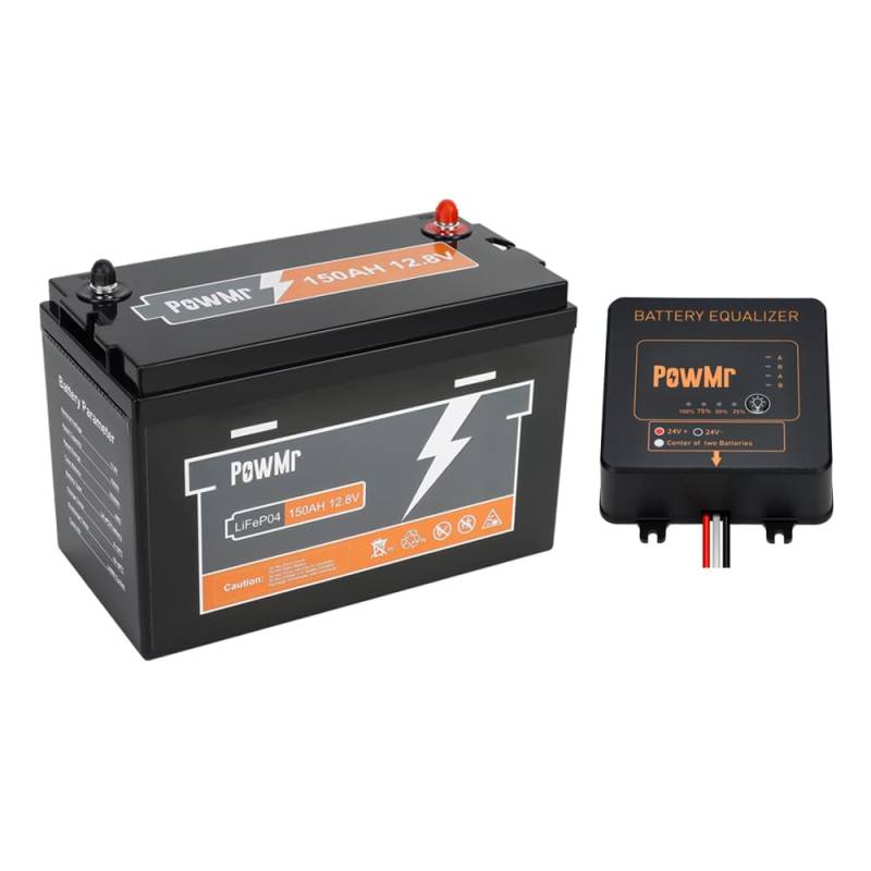 PowMr LiFePO4 150Ah 12V Batterie mit BMS Low Temperature Schutz und 6000-15000 Zyklen, 1280Wh Lithiumbatterie+Battery Equalizer 24V von PowMr