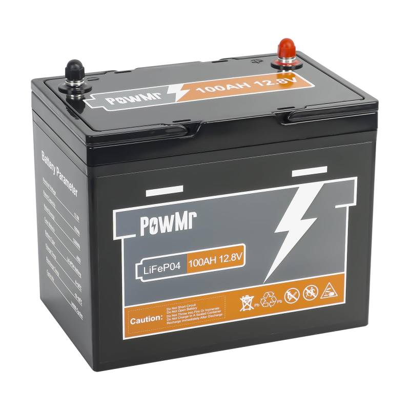 PowMr LiFePO4 Mini 100Ah 12V Batterie mit BMS Low Temperature Schutz und 6000-15000 Zyklen, 1280Wh Lithiumbatterie von PowMr