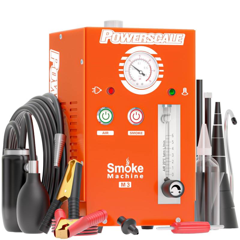 PowerScale M3 Automotive Smoke Machine Eingebaute Luftpumpe, 19-23 PSI Lecksuche, 2024 Professionelle Werkzeuge, EVAP-System, Kraftstoffleckage, Leckage-Diagnosegerät für alle DC12V-Fahrzeuge von PowerScale