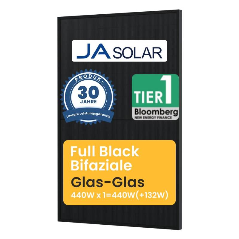 Jasolar 440W Full Black Bifaziale Solarmodule JAM54D41 Glas-Glas Solar Panel für Balkonkraftwerk (1) von Powerness