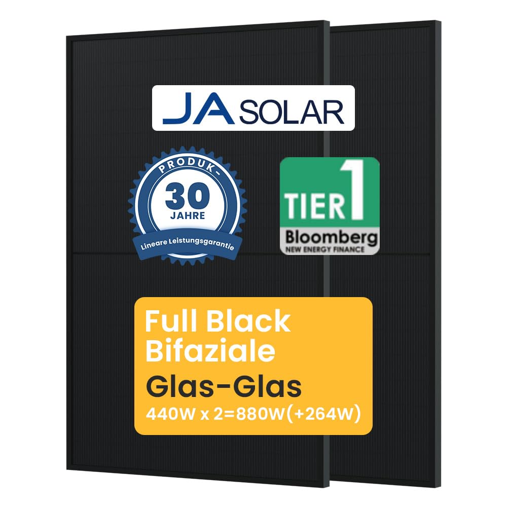 Jasolar 440Wx2 Full Black Bifaziale Solarmodule JAM54D41 Glas-Glas Solar Panel für Balkonkraftwerk (2) von Powerness