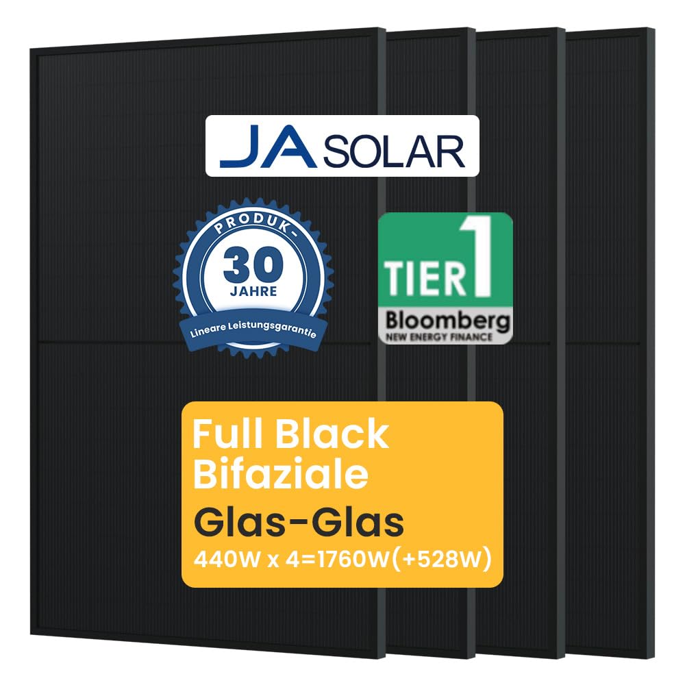 Jasolar 440Wx4 Full Black Bifaziale Solarmodule JAM54D41 Glas-Glas Solar Panel für Balkonkraftwerk (4) von Powerness