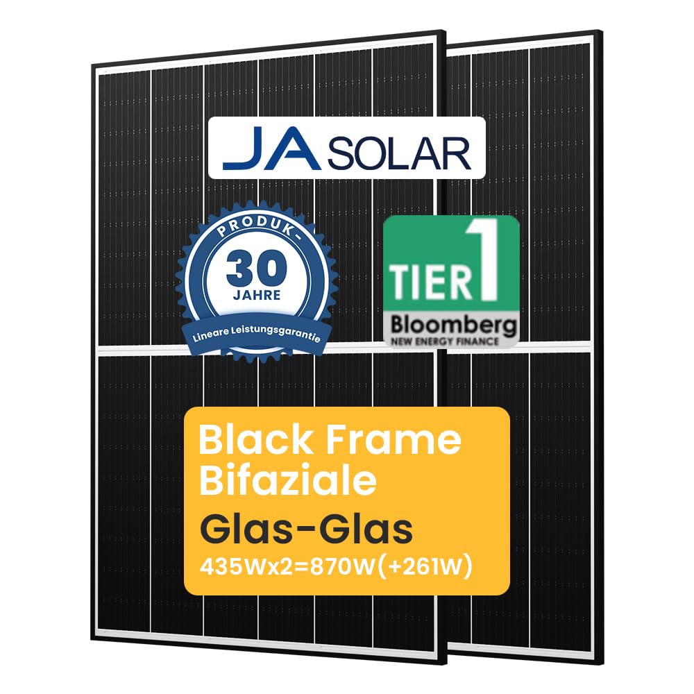 Jasolar 870W Black Frame Bifaziale Solarmodule JAM54D40 Glas-Glas Solar Panel 435WX2 für Balkonkraftwerk (2) von Powerness