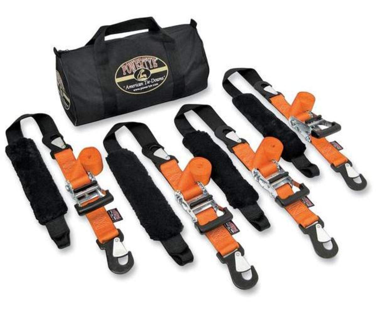 PowerTye Premium Anhänger-Set mit Big Daddy Ratschenspannern, sicheren Haken, Soft-Tye, und Aufbewahrungstasche, hergestellt in den USA, 0,7 kg, 2 kg, Bruchfestigkeit, Orange, 1 Paar von Powertye