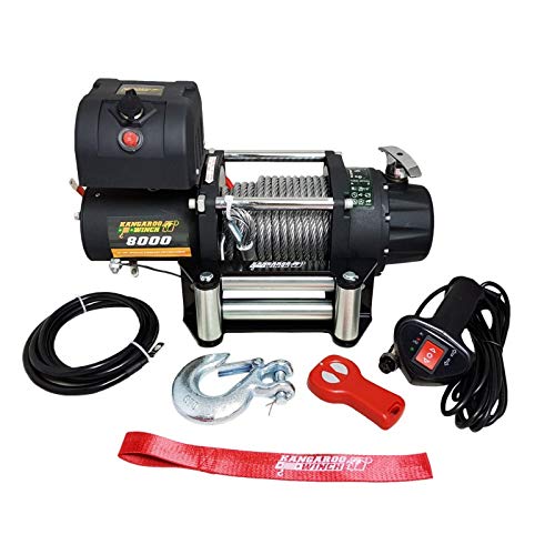 Elektrische Seilwinde Kangaroo Winch (früher PowerWinch) 8000lbs 12V 3628 kg Stahlseil Funkfernbedienung 4x4 Pannenhilfe von Powerwinch