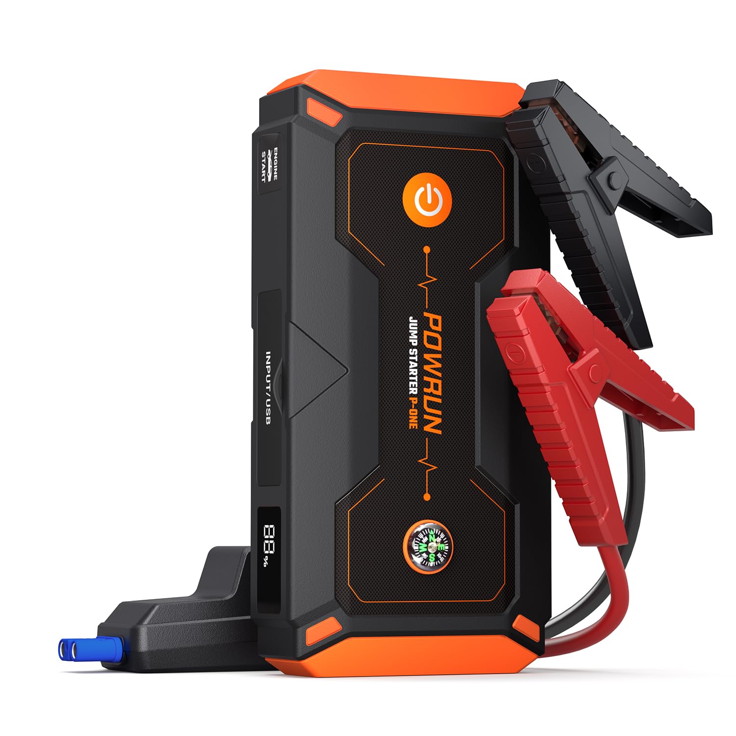 Powrun P-ONE Starthilfe Powerbank,2000A Spitzstrom Auto Starthilfe für bis zu 8.0L Benzin und 6.5L Diesel, 12V Tragbare Booster Auto Starthilfe, Starter Powerbank mit Tragetasche (0range) von Powrun