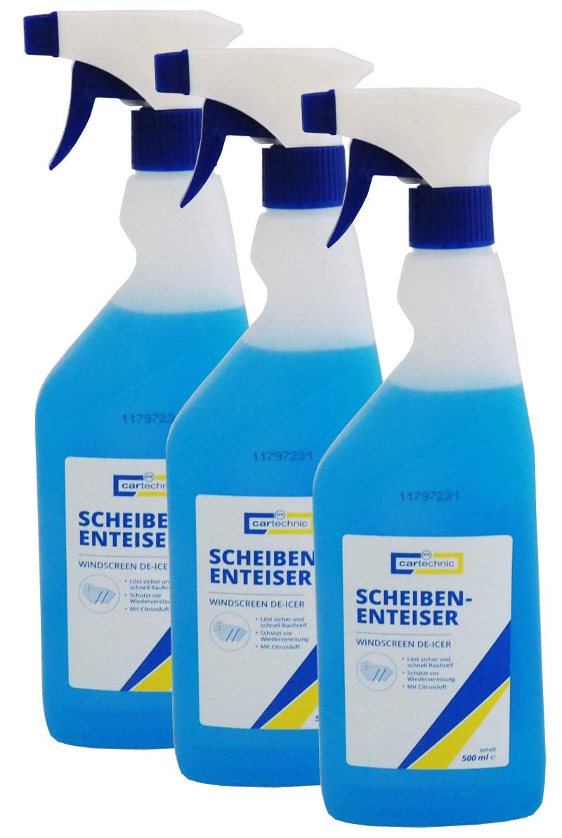 3 x cartechnic Scheibenenteiser 500ml, Enteiserspray Auto, Eisentferner für Autoscheiben von Preisjubel