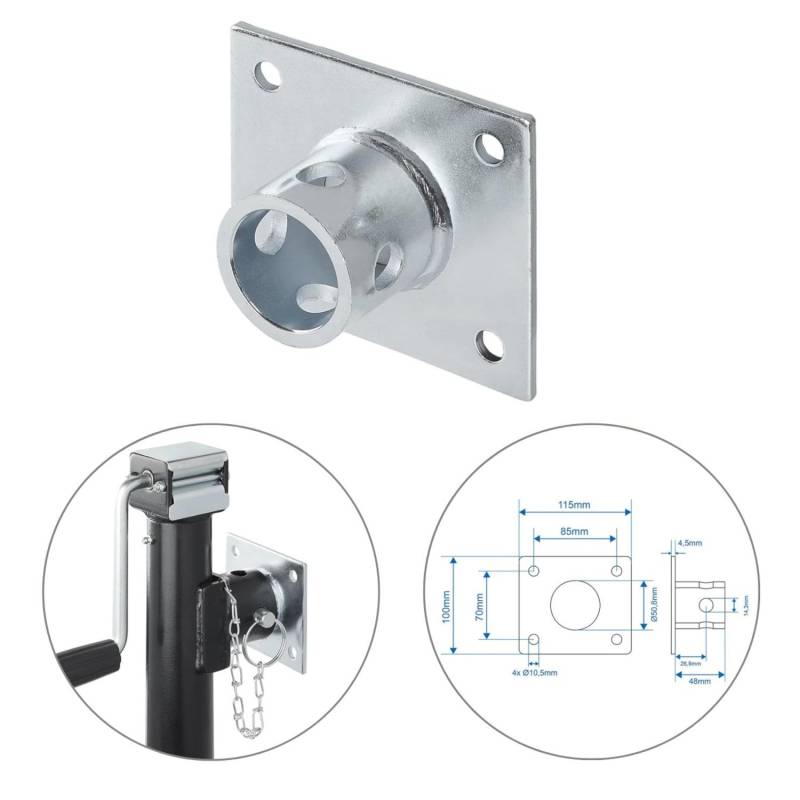 Preiswert&Gut 2X Halterung für Abstellstütze Silber – 115x100 mm Ø 51 mm 620 g Bohrungen Ø 10,5 mm Passend für Schiebestützen Anhängerstützen 1000kg Tragfähigkeit für mehr KG geeignet von Preiswert&Gut