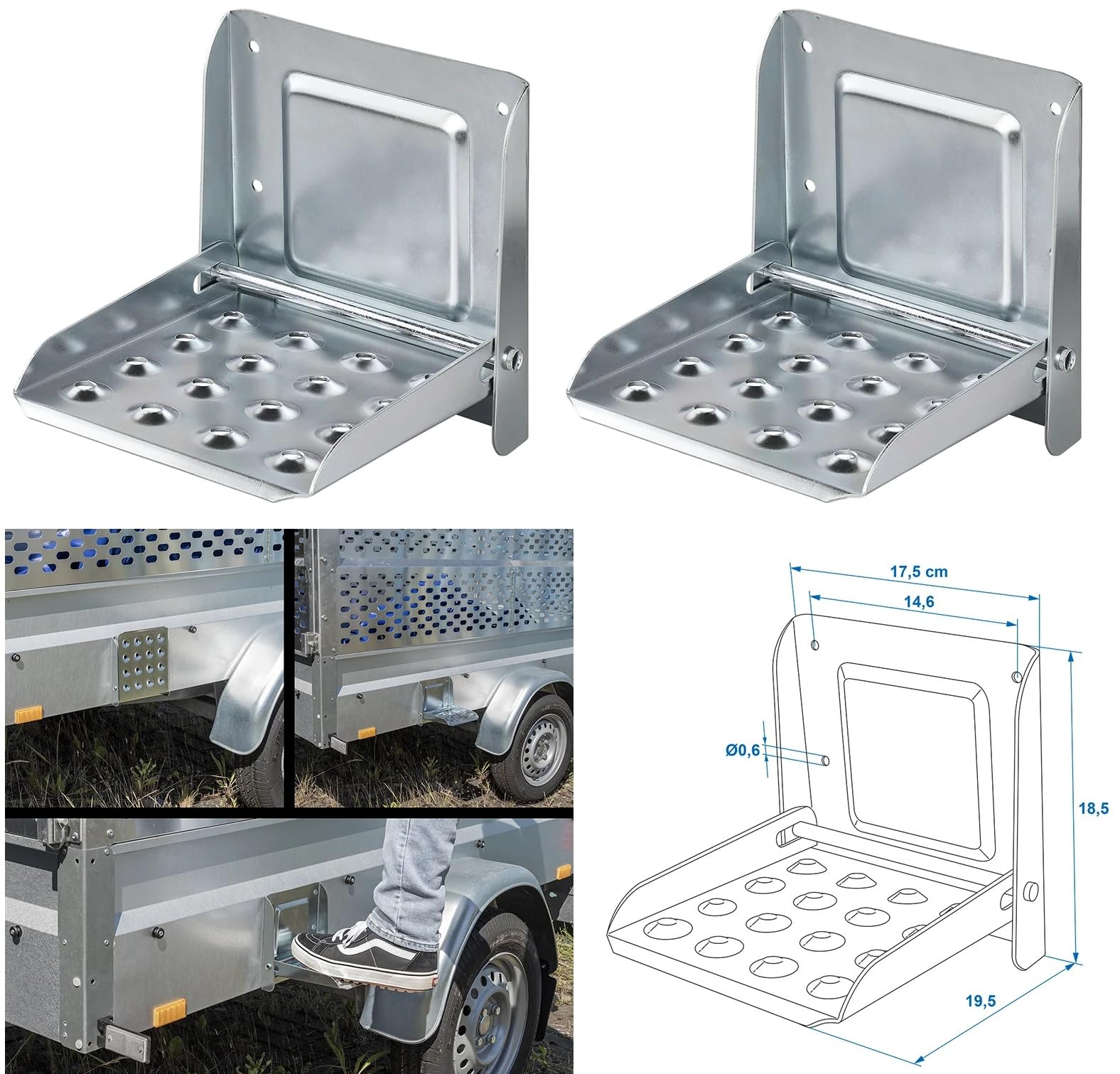 Preiswert & Gut 2 x Klapptritt Trittstufe Steighilfe Trailer Kipper Anhänger Bordwand 155 x 172mm von Preiswert & Gut