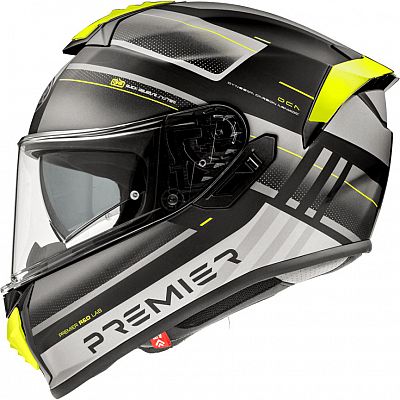 Premier Evoluzione SP, Integralhelm - Matt Schwarz/Silber/Neon-Gelb - XL von Premier