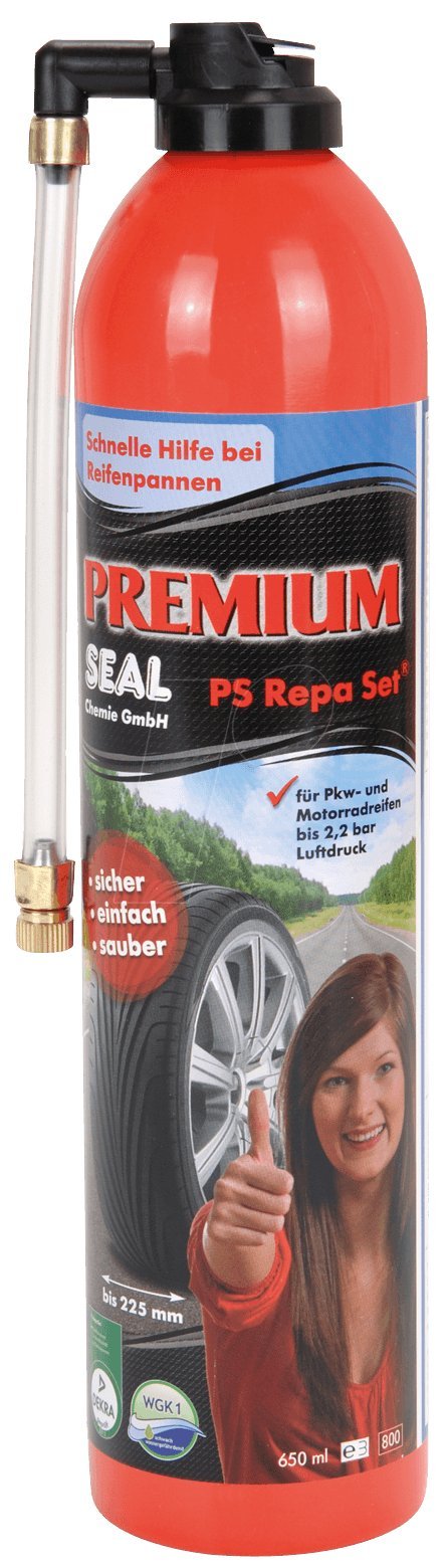 Premium-Seal Reifenpannenset PS Repa Set 650ml, Reifendichtmittel für PKW Reifen bis 2,5 bar, Auto Pannenset Reifenreparatur von Premium-Seal