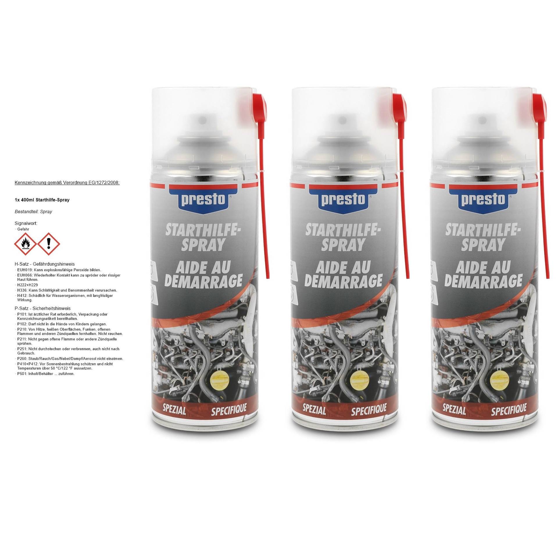 3x 400ml Presto Starthilfe Spray Starthilfespray Starterspray Kaltstartspray Start Kaltstart Spray Dose von Presto