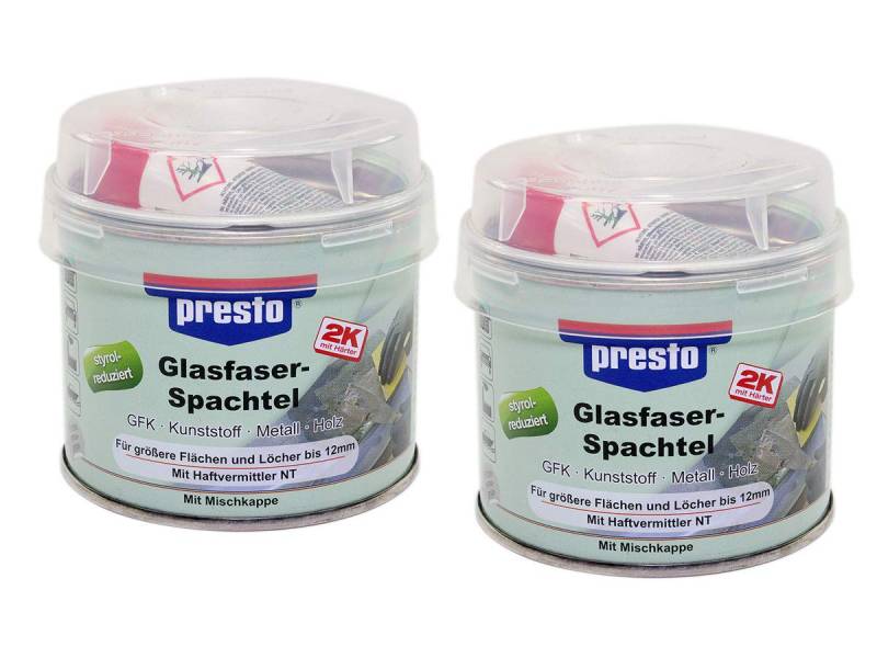 Presto 2K Glasfaserspachtel 2 Stück á 250 g grau-grün Holz Beton Styrol Reduzier von Presto