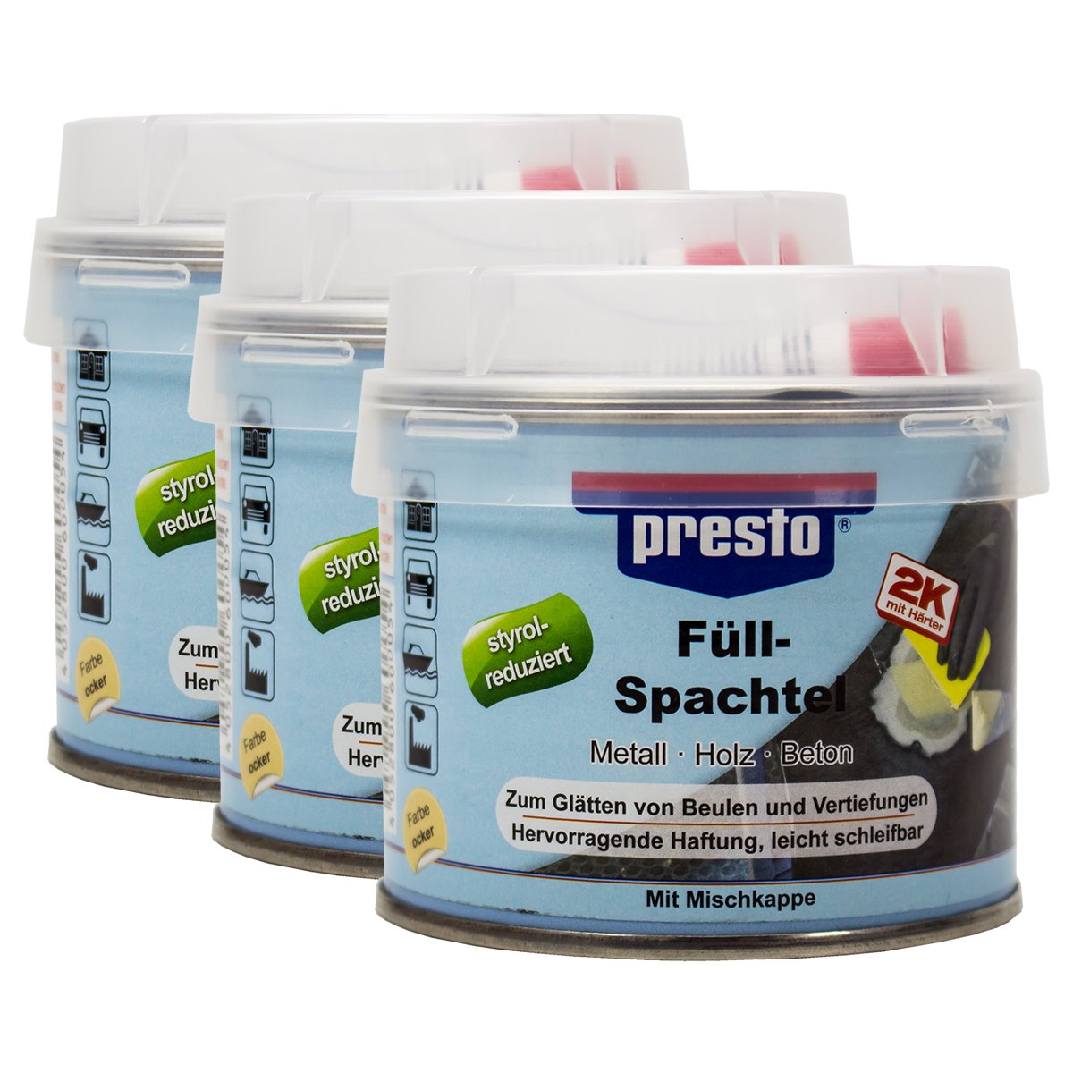 Presto 3X 600054 Füllspachtel Schleifbar Ocker Mit Härter 250 G von Presto