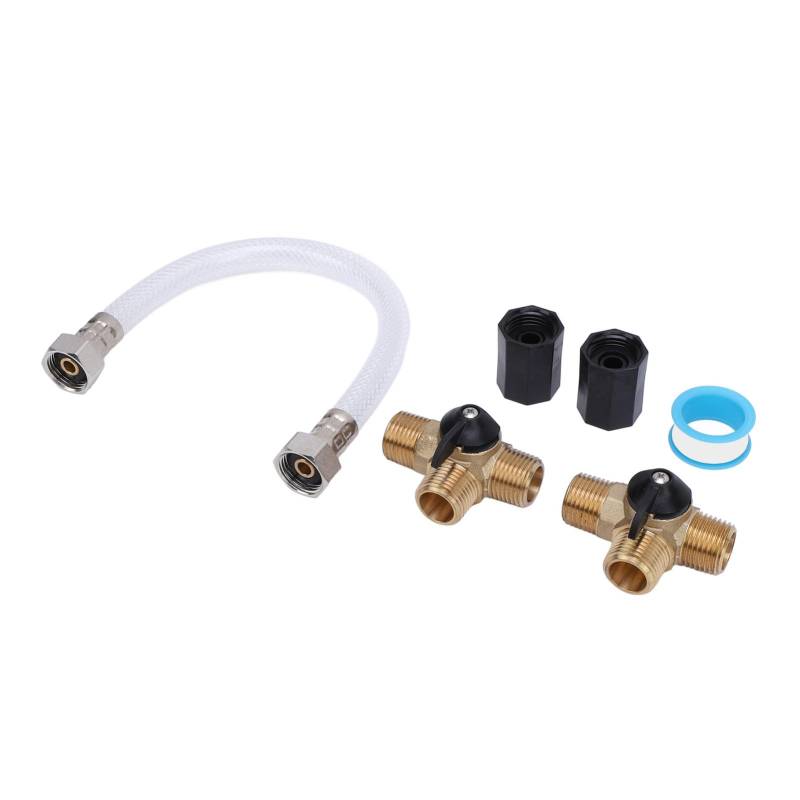 Prevessel RV-Warmwasserbereiter-Bypass-Kit, 12-Zoll-verstärkter Schlauch, 1/2 NPT-Messing-T-Ventile, Rohrverschraubungen und Dichtungsband-Set von Prevessel