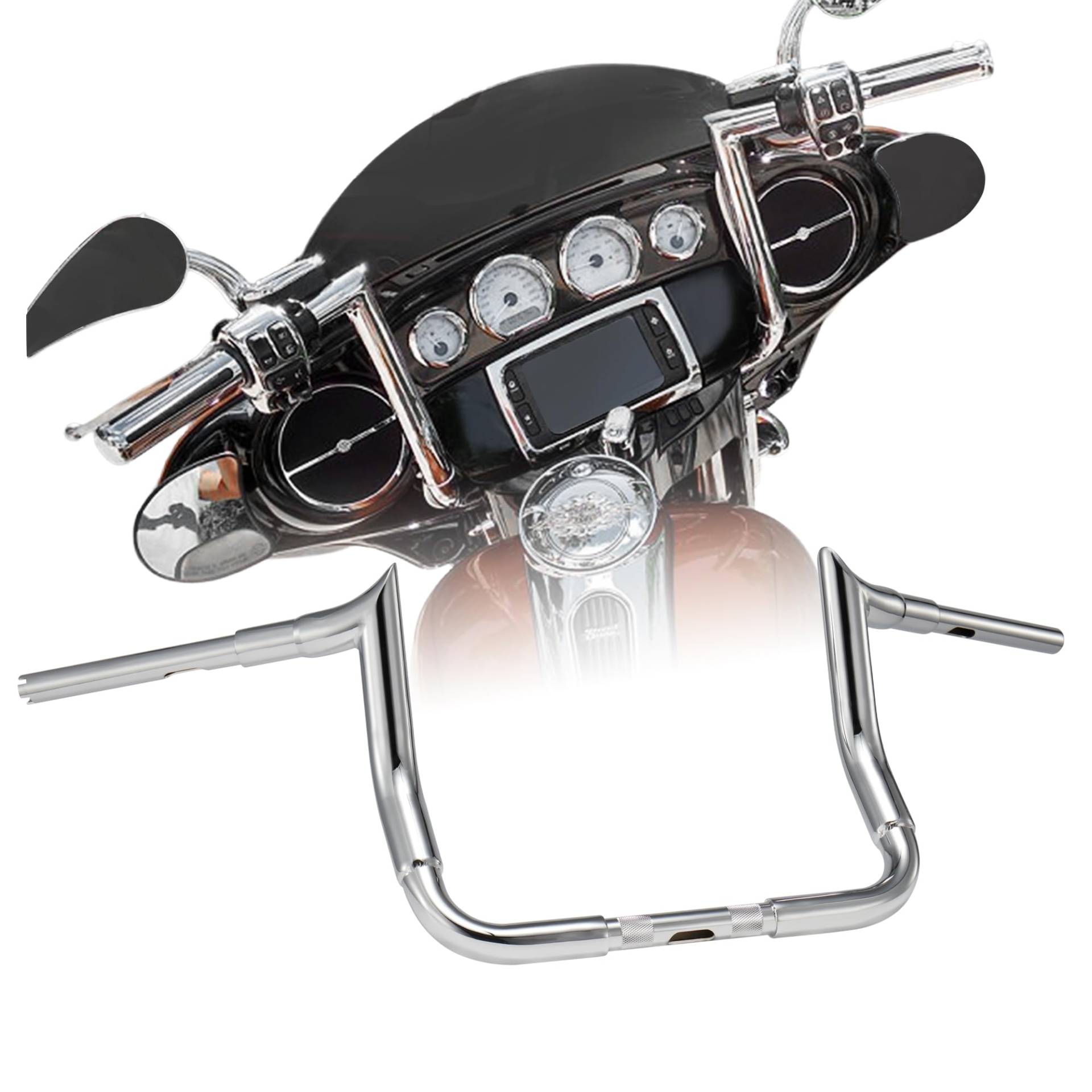 20,3 cm Rise Ape Hangers Bagger-Lenker für Harley ab 1996, Street Glide FLHX/Electra Glide FLHT/Ultra Limited FLHTK/Tri-Glide FLHTCUTG Modelle, Chrom von Prewired