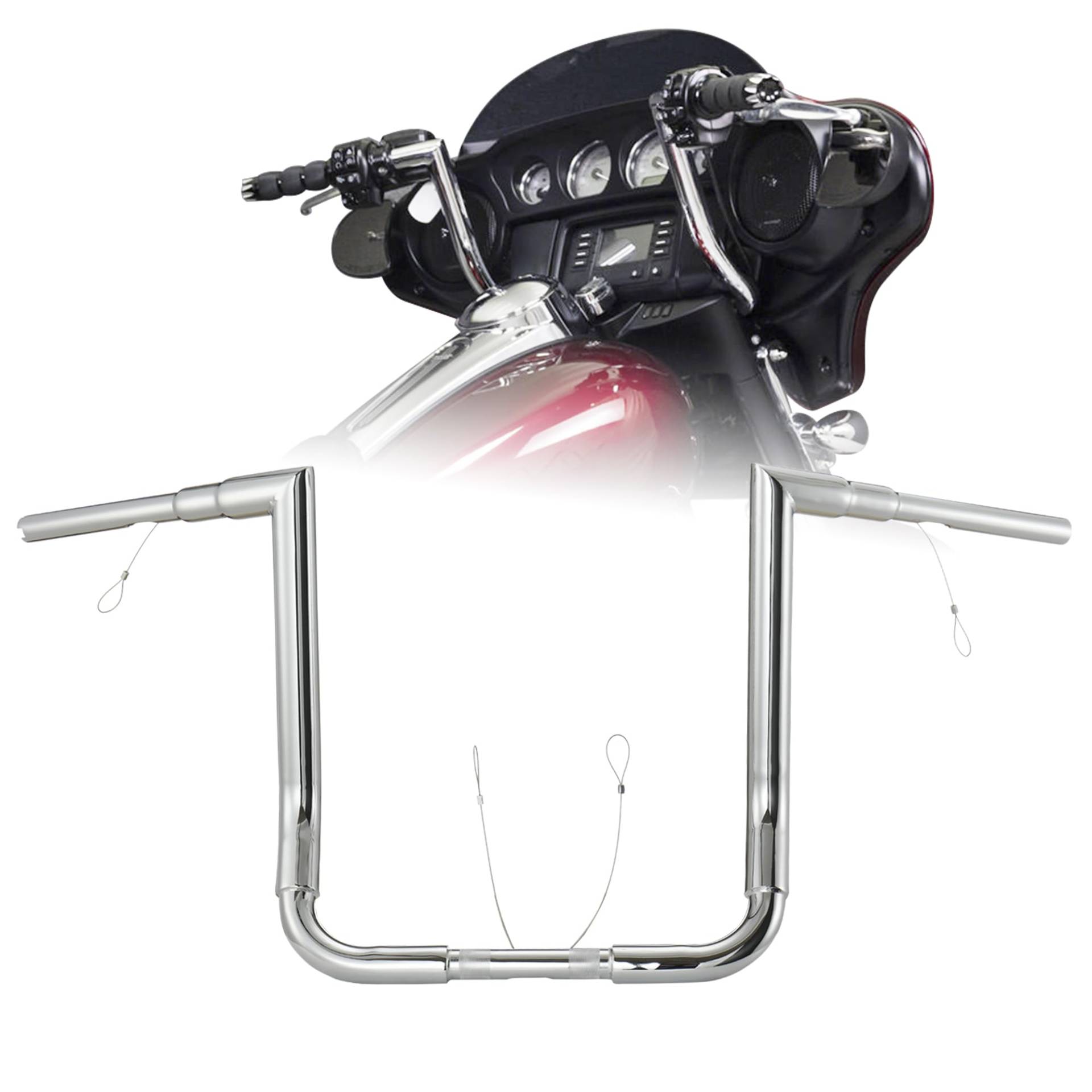 Ape Kleiderbügel für Harley Touring Modelle 1996–2023, Schweißstil, Lenker für Street Glide/Electra Glide/Ultra Classic/Ultra Limited/Tri-Glide Modelle mit Batwing Verkleidung, Chrom von Prewired