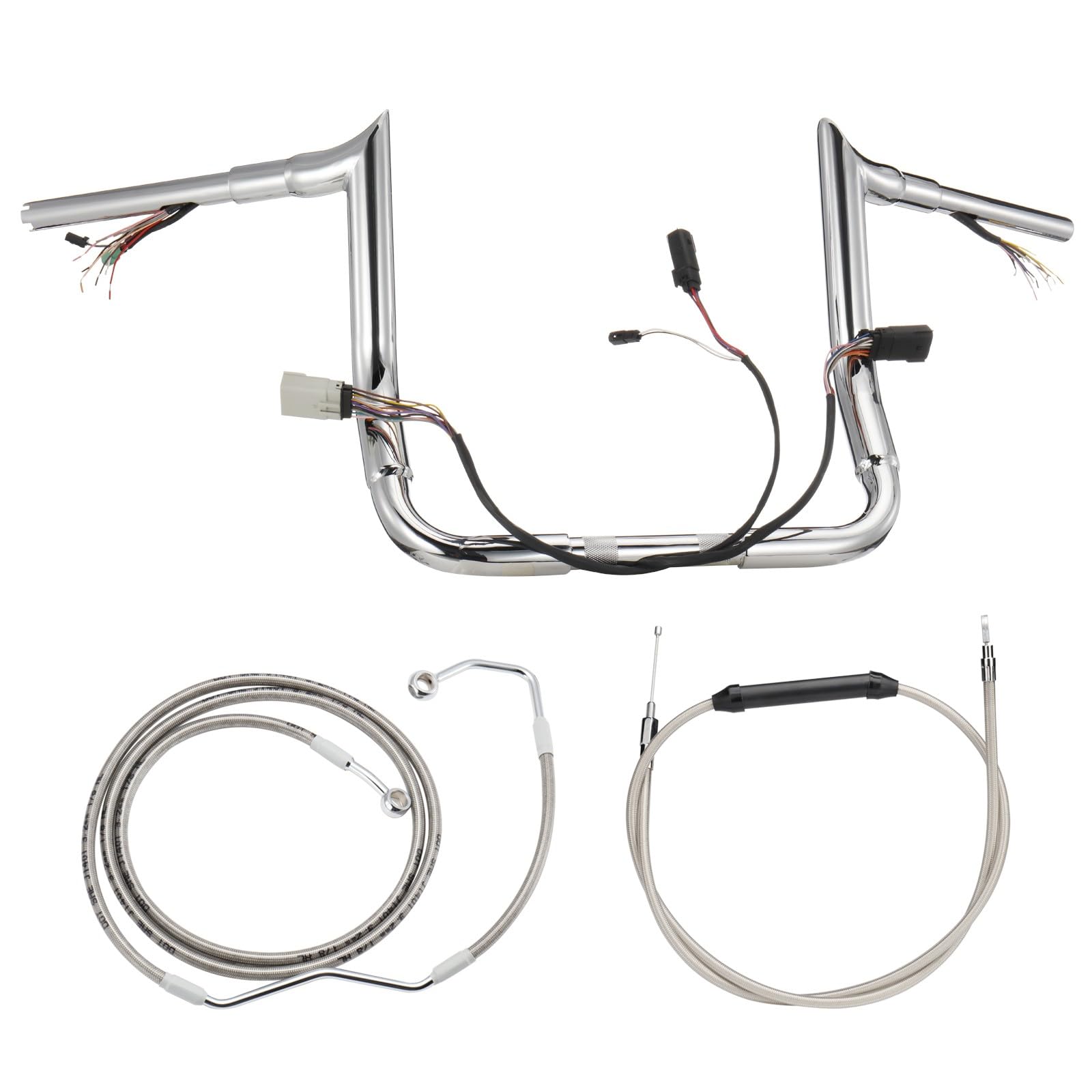 Prewired 30,5 cm Rise vorverdrahtete Ape Hangers Street Glide Lenker mit Kupplungszug, Bremsleitung, 3,8 cm Fat Meathook Gehrungsschnitt für Harley 2008–2013 Street Glide/Electra Glide/Ultra Limited von Prewired