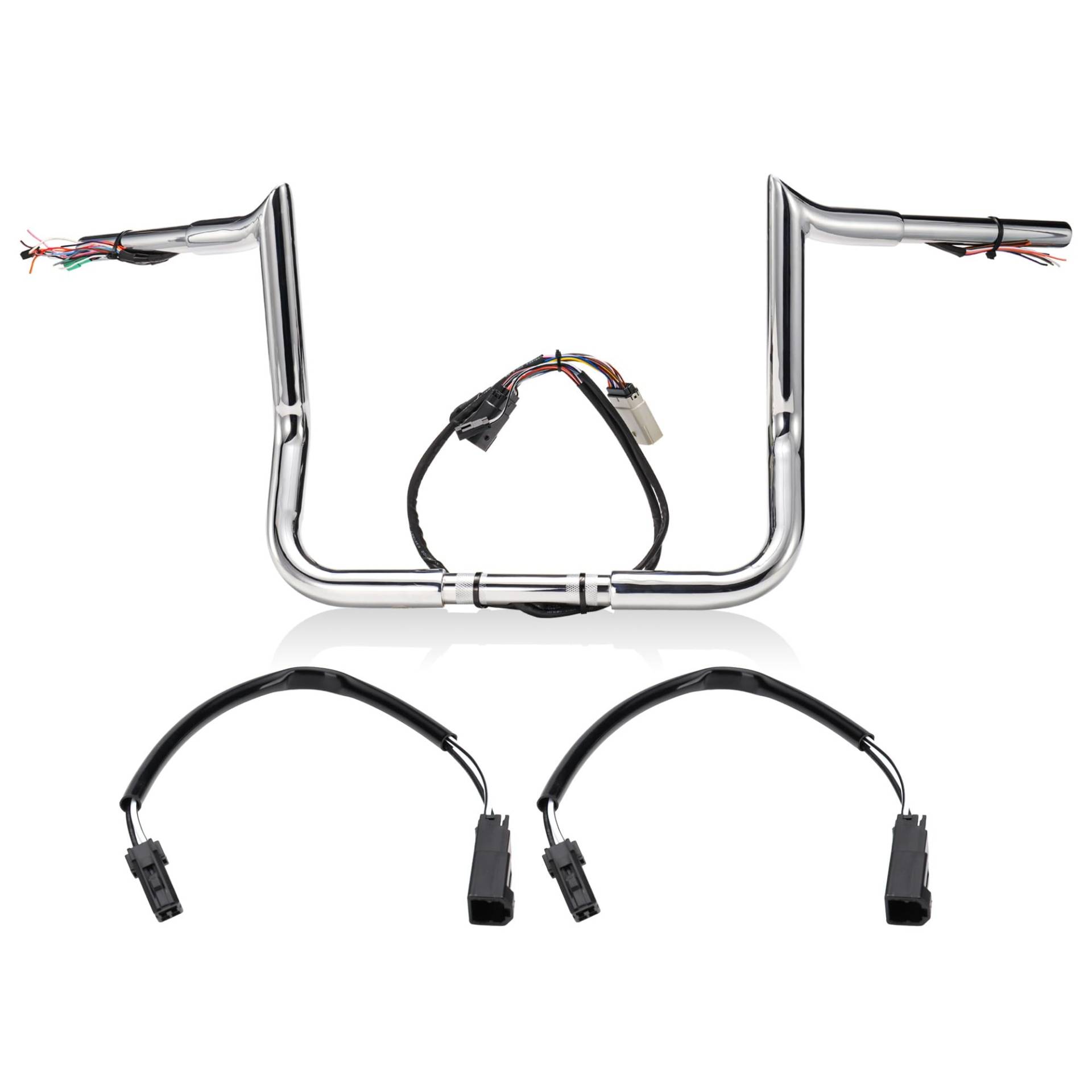 Prewired 35,6 cm Rise Ape Hangers Street Glide Lenker für Harley 2008–2013 Street Glide/Electra Glide/Ultra Limited 3,2 cm Meathook Bar vorverdrahteter CAN-Bus Draht und Führungslinie, Chrom von Prewired