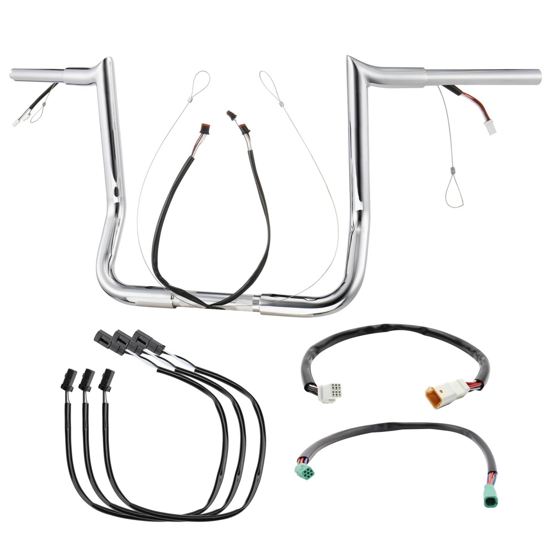 Prewired 35,6 cm Rise Ape Hangers Street Glide Lenker für Harley 2014–2023 Street Glide/Electra Glide/Ultra Limited 3,2 cm Meathook Bar vorverdrahteter CAN-Bus Draht und Führungslinie, Chrom von Prewired